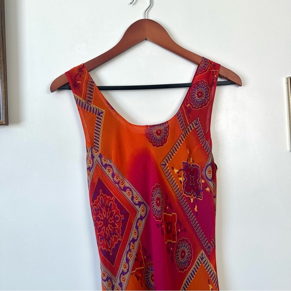 Vintage 90’s Reversible Abstract Orange & Red Floral Fairy Dress - Picture 4 of 10